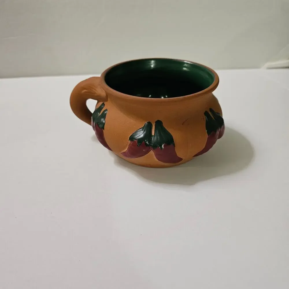 Glazed Art Pottery Salsa Bowl Tan/Green Stoneware 16 oz. Serving Dish